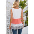 White Crochet Lace Trim Color Block Tank Top