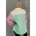 Green Color Block Patchwork Flap Pocket Quilted Shacket