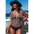 Ruffled Leopard Tankini Top and Solid Color Panty Swimwear