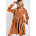 Chestnut Split Neck Velvet Tunic Dress