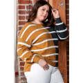 Plus Size Colorblock Striped Patchwork Loose Sweater