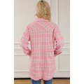 Pink Houndstooth Splicing Oversized Tweed Shacket