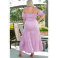 Purple Ruffled Smocked Off Shoulder Plus Size Maxi Dress