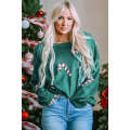 Green Sequined Candy Canes Gingerbread Man Sweater