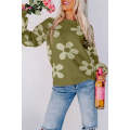 Cypress Big Flower Knit Ribbed Trim Sweater
