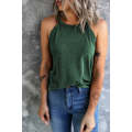 Green Solid Color Crew Neck Tank Top