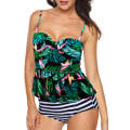 Black 2pcs Floral Print Flounce Tankini Swimsuit