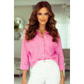 Pink Solid Color Turn-down Collar Chest Pocket Shirt