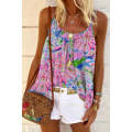Pink Abstract Floral Print Loose Fit Spaghetti Strap Tank Top