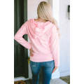 Pink Striped Tweed Patchwork Button Casual Hoodie