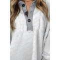 White Textured Side Pockets Buttoned Neckline Sweatshirt