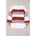 Red Stripe Cable Knit Drop Shoulder Sweater