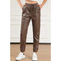 Brown Leather Tie Waist Jogger Pants