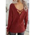 Fiery Red Cross Back Hollow-out Sweater