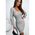 Gray V Neck Bodycon Sweater Dress
