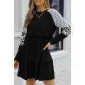 Black Striped Leopard Patchwork Long Sleeve Mini Dress