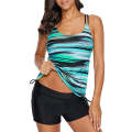 Greenish Stripes Strappy Tankini Swimsuit Top