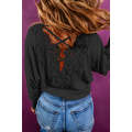 Black Lace-up Crochet Open Back Ribbed Top