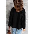 Black Pocketed Button Ribbed Textured Shacket