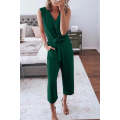 Green Buttoned Sleeveless Cropped Jumpsuit with Sash