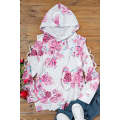 White Floral Print Criss-Cross Cold Shoulder Hoodie