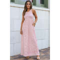 Pink Leopard Print Pocketed Sleeveless Maxi Dress