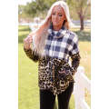 Leopard Plaid Patchwork Cowl Neck Sweatshirt