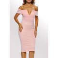 Pink Off-the-shoulder Midi Dress