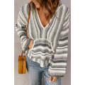 Black Striped Knit Kangaroo Pocket Hooded Sweater