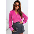 Pink V Neck Collared Button Pleated Shirt