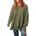 Green Drop Shoulder Ribbed Trim Oversized Sweatshirt