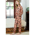 Pale Chestnut Leopard Long Sleeve Top and Drawstring Pants Set