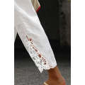 White Lace Splicing Drawstring Casual Cotton Pants