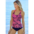 Fiery Red Floral Printed Blouson Tankini Top