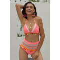 Pink Pom Pom Mesh Insert High waisted swimsuits