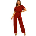 Fiery Red Oh So Glam Belted Wide Leg Jumpsuit