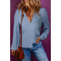 Light Blue V Neck Lace Patched Textured Blouse