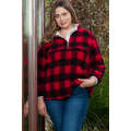 Red Plus Size Buffalo Plaid Sherpa Henley Sweatshirt