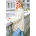 Beige Corduroy Buttoned Front Pocketed Shacket