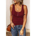 Red Buttoned Ribbed Tank