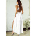 White Sleeveless Ruched High Split Cutout Back Maxi Dress
