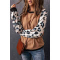 Apricot Leopard Sleeve Contrast Knitted Pullover Top