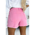 Rose Solid Color Distressed Denim Shorts
