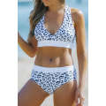 White Leopard Print Criss Cross Bikini Set