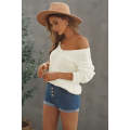 White Loose Long Sleeve V Neck Open Knit Sweater