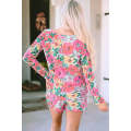 Multicolor Flower Print Pullover and Drawstring Shorts Lounge Set