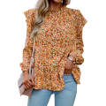 Orange Ruffle Collar Long Sleeve Peplum Top