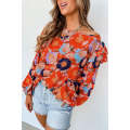 Red Floral Print Ruffle Puff Sleeve Blouse