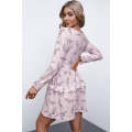 Pink Floral Print Ruffle Hemline Wrap Mini Dress