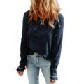 Blue Textured Round Neck Long Sleeve Top